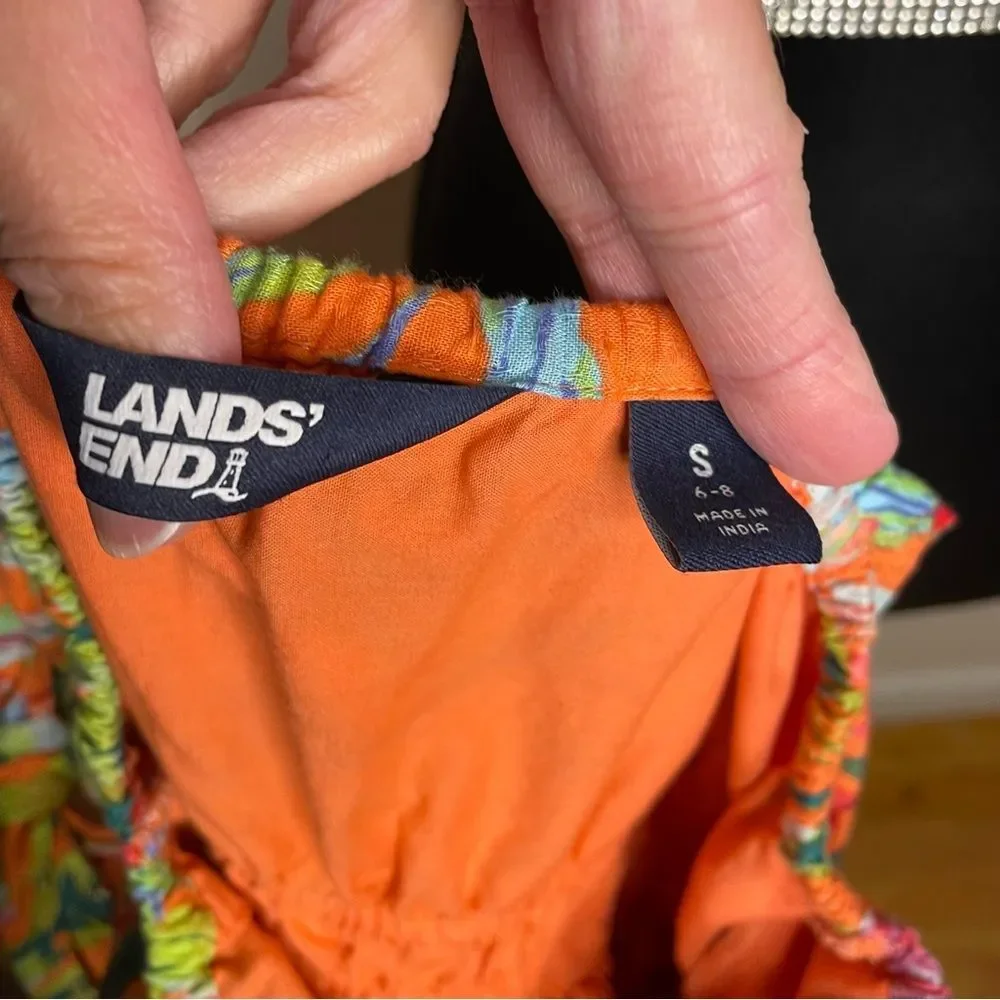Lands End Tropical Sundress Floral Midi Lined Sleeveless Orange Green Small 6-8 - Picture 11 of 11